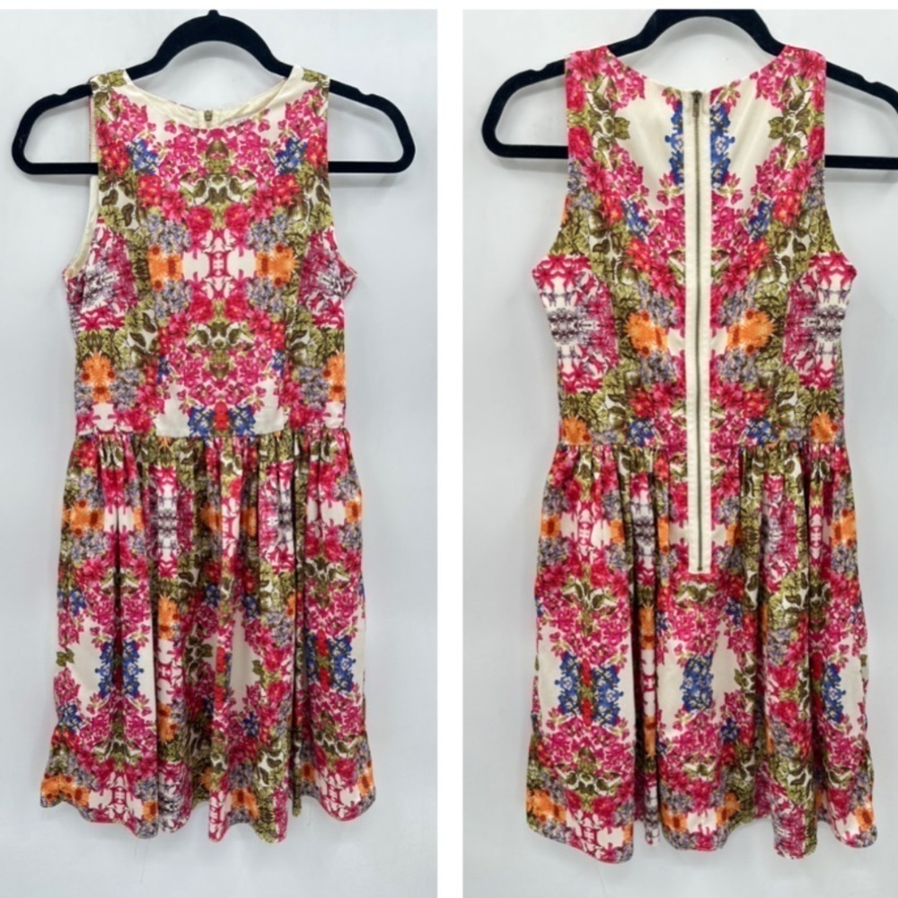 MAGGIE LONDON Floral midi back zip sleeveless wardrobe staple feminine dress 4